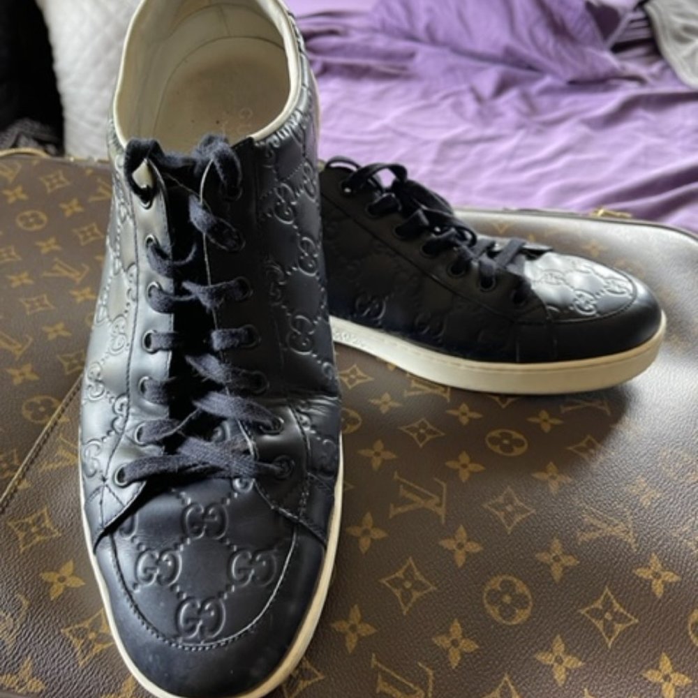 Gucci Men's Shoes Men's Leather Shoes Sneakers Guccissima Blu